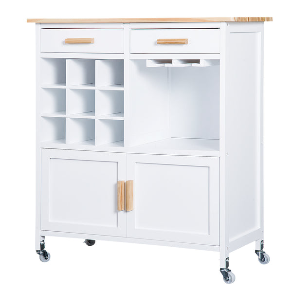 HOMCOM Rolling Kitchen Cart Sideboard Island Portable Serving Utility Storage Display Cabinet Trolley Wood Drawers w/Doors on Wheels&Wine Racks